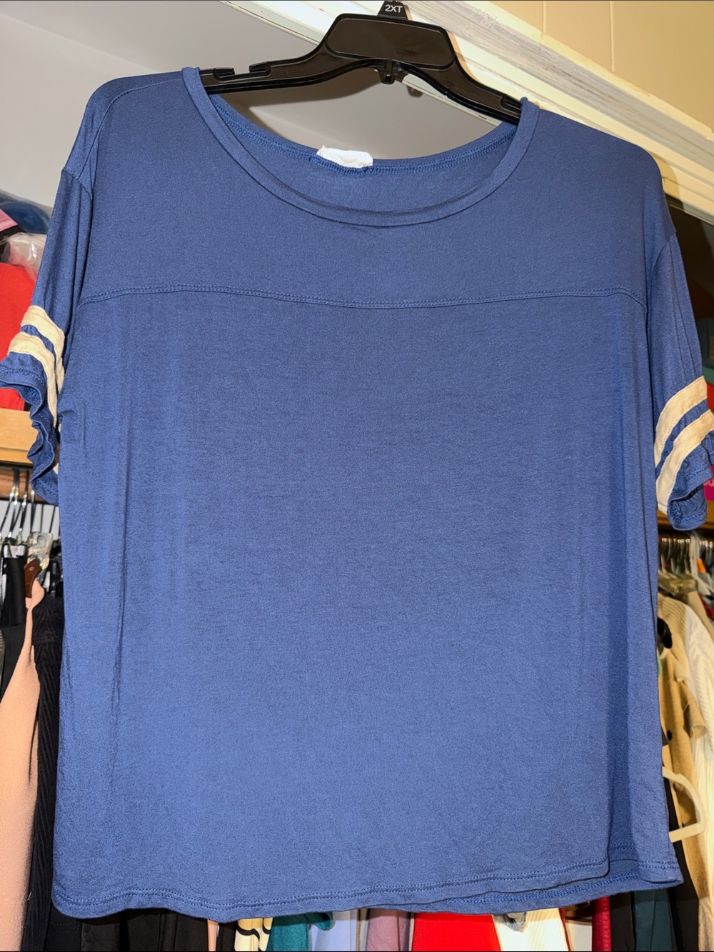Blue Women's Short-Sleeve Top soft lightweight jersey football yoke style